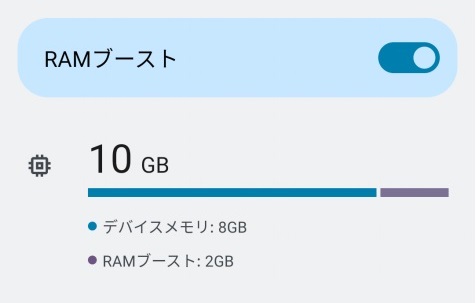 motorola edge 40のRAMブースト設定画面