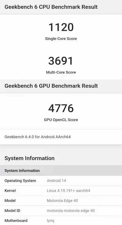 edge 40のGeekbenchスコア