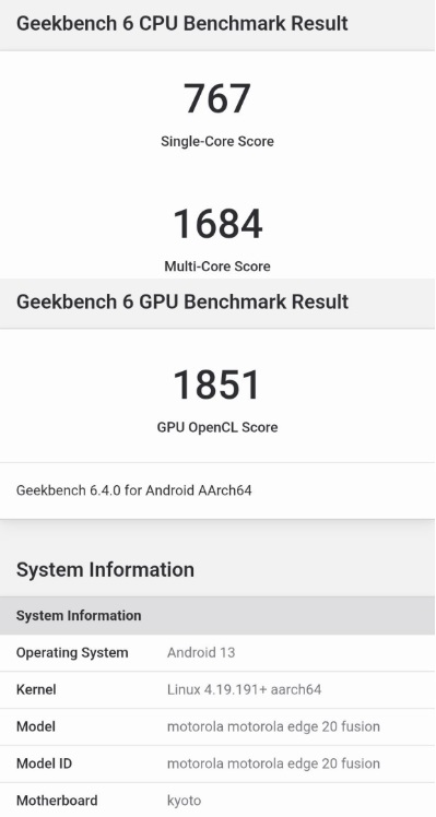 GeekBench(edge 20 FUSION)
single767/double1684/GPU1851