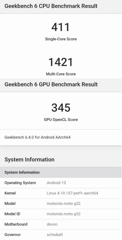 moto g32 Geekbenchスコア